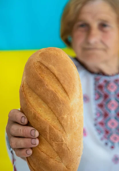 Abuela Una Patriota Ucraniana Con Una Camisa Bordada Enfoque Selectivo —  Fotos de Stock