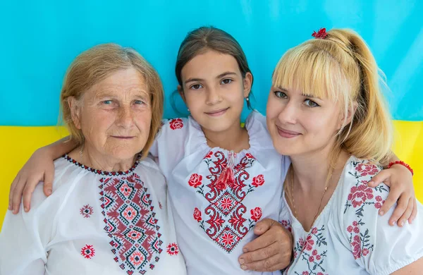 Grandmother Granddaughters Ukrainian Clothes Selective Focus People — Stock Photo, Image