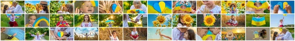 Collage Photos Sur Thème Ukraine Concentration Sélective Enfant — Photo