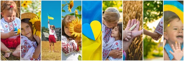 Collage Von Fotos Zum Thema Ukraine Selektiver Fokus Kind — Stockfoto