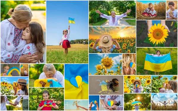 Κολάζ Φωτογραφιών Για Θέμα Της Ουκρανίας Επιλεκτική Εστίαση Παιδί — Φωτογραφία Αρχείου