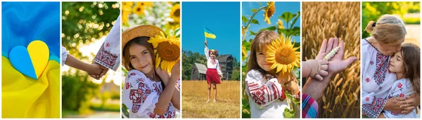 Collage Photos Theme Ukraine Selective Focus Child — Stock Photo, Image