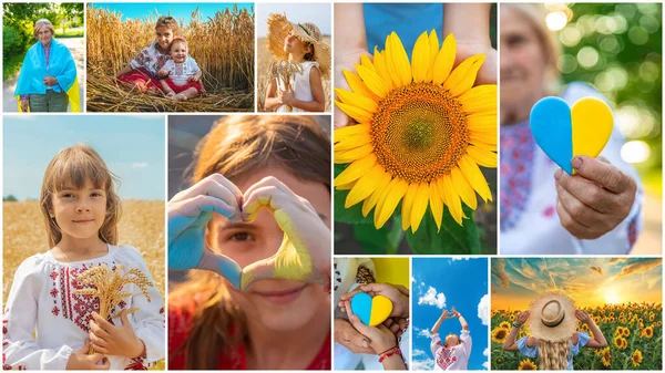 Collage Von Fotos Zum Thema Ukraine Selektiver Fokus Kind — Stockfoto