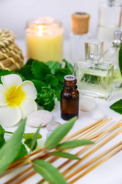 Arka plan spa kozmetik ürünleri, yağlar ve bitkiler. Seçici odaklanma. Doğa.