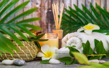 Ürün için arka plan spa merkezi. Seçici odaklanma. Doğa.