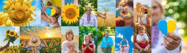 Collage Von Fotos Zum Thema Ukraine Selektiver Fokus Kind — Stockfoto