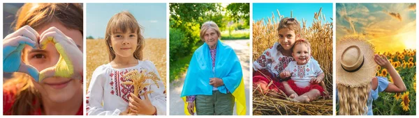Collage Von Fotos Zum Thema Ukraine Selektiver Fokus Kind — Stockfoto