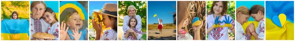 Collage Fotos Sobre Tema Ucrania Enfoque Selectivo Niño — Foto de Stock