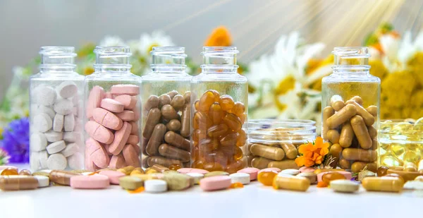 Homeopathy Dietary Supplements Medicinal Herbs Selective Focus Nature — Stockfoto