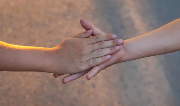 Children Walk Hand Hand Selective Focus Kids — Foto Stock