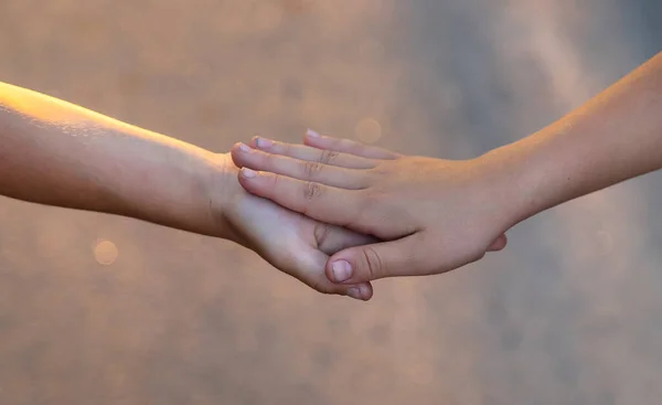 Children Walk Hand Hand Selective Focus Kids — Foto Stock