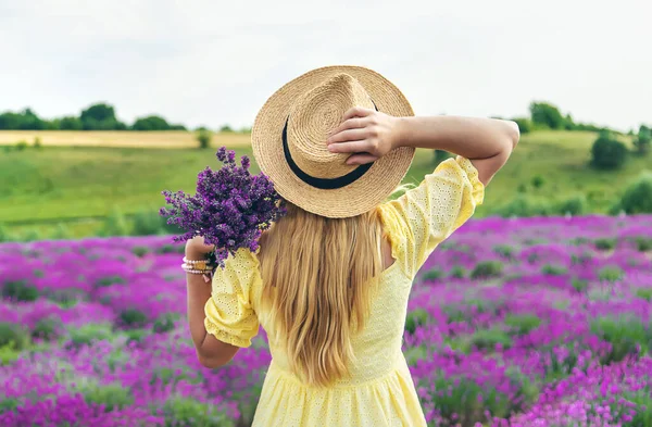 Beautiful Woman Lavender Field Selective Focus Nature — Zdjęcie stockowe