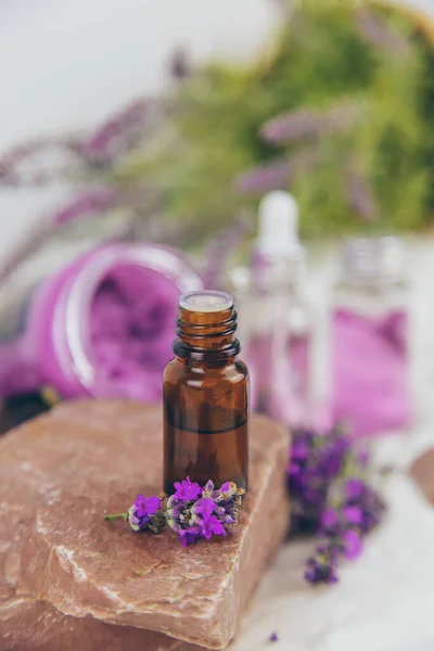 Essential Oil Lavender Extract Selective Focus Nature — Stock Photo, Image