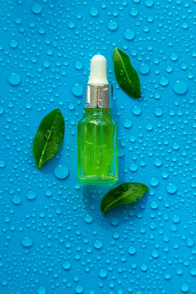 Bottle Cosmetics Drops Liquid Moisturizing Hyaluronic Acid Selective Focus Spa — Fotografia de Stock