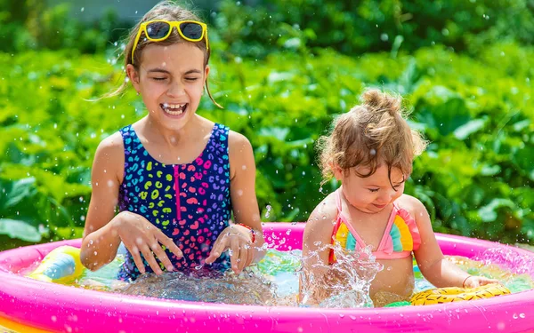 Children Swim Pool Selective Focus Kid —  Fotos de Stock