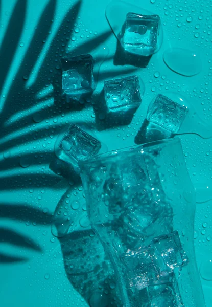 Ice Cubes Glass Selective Focus Blue — 스톡 사진