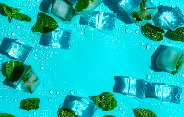 Ice Cubes Mint Blue Background Selective Focus Food — 스톡 사진