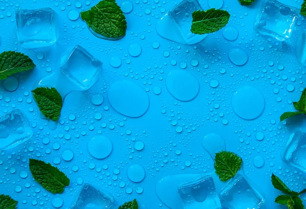 Ice Cubes Mint Blue Background Selective Focus Food — 스톡 사진