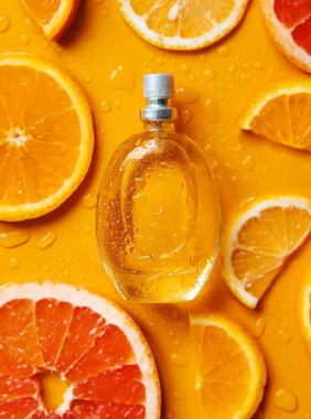 Perfume with citrus extracts. Selective focus. Spa day.