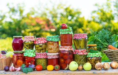 Jars with preserved vegetables for the winter. Selective focus. Food.
