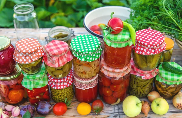 Jars Preserved Vegetables Winter Selective Focus Food — 스톡 사진