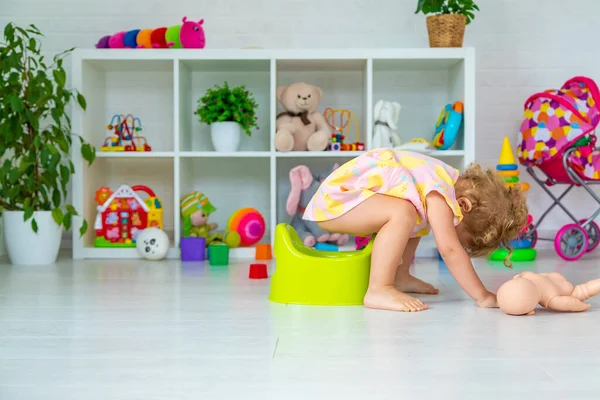 Children Sit Potty Room Selective Focus Kid — Stockfoto
