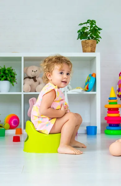 Children Sit Potty Room Selective Focus Kid — Stockfoto