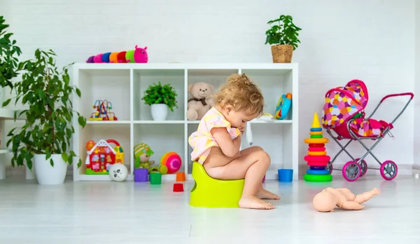 Children Sit Potty Room Selective Focus Kid — Stock Photo, Image