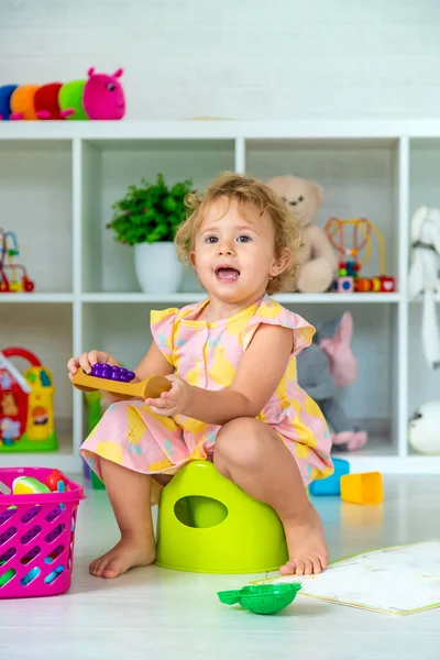 Children Sit Potty Room Selective Focus Kid — Stock Photo, Image