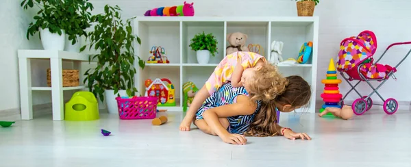 Children Play Together Room Selective Focus Kids — 스톡 사진