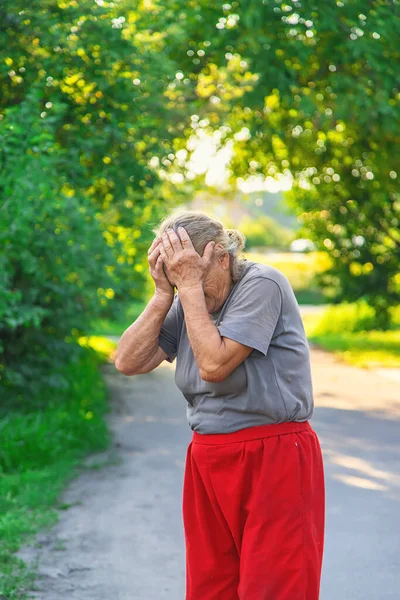 Grandmother Has Headache Road Selective Focus Hurts — Stok fotoğraf