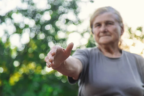 Grandmother Lends Helping Hand Selective Focus People — Stok fotoğraf