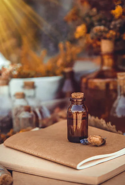 Medicinal Herbs Tinctures Homeopathy Selective Focus Nature — ストック写真