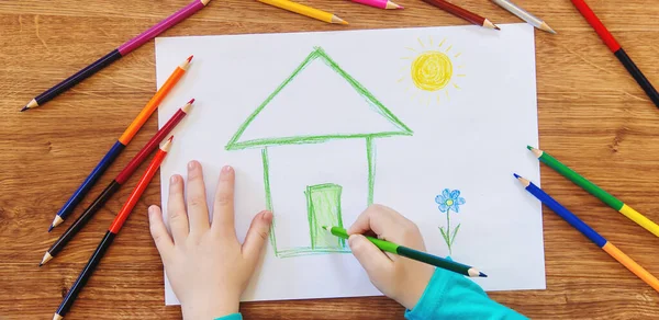 Ziehen Kinderhaus Familie Selektiver Fokus — Stockfoto