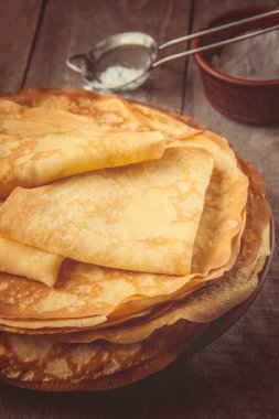 Krep ev yapımı. Krep. Seçici odak. Yiyecek ve içecek.