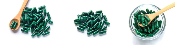 Зеленые Капсулы Травяные Лекарства Сосредоточенность — стоковое фото