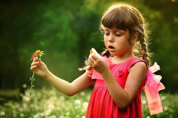 Mała Dziewczynka Zgadująca Rumianku — Zdjęcie stockowe