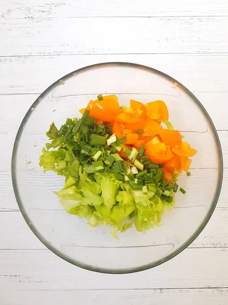 Salade Aux Stomates Oignons Verts Laitue — Photo