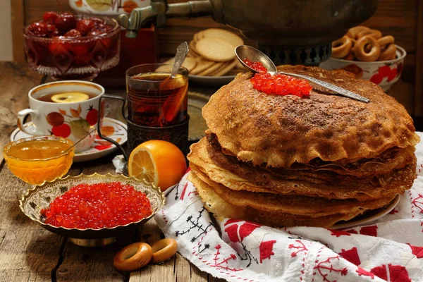 Pancake Dan Kaviar Merah Minggu Panekuk — Stok Foto