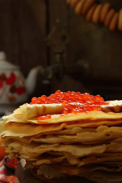 Pancake Dengan Kaviar Merah Minggu Panekuk Stok Gambar Bebas Royalti