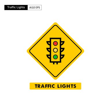 Vektör tasarımı trafik ışığı ile donatılmış bir kavşak olduğunu bildiren trafik işareti.