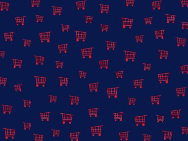 Mavi arkaplanda alışveriş arabası deseni tasarımı. 