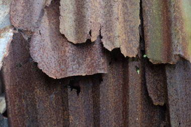 Yüzeyi yaşla ve havayla paslanan ince çelik plaka. Benzersiz görsel iletişim tasarım amaçları için sanatsal soyut arkaplan.