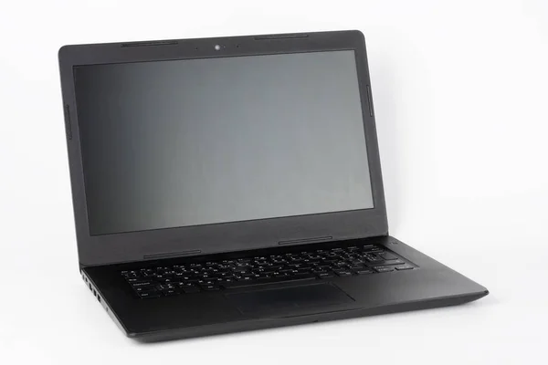 Modern New Office Black Laptop White Background Front View — Fotografia de Stock