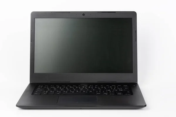 Modern New Office Black Laptop White Background Front View — Photo