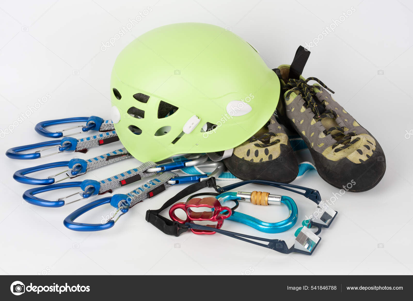 Five Quick Draws Sewn Loop Sling Belay Device Climbing Footwear — Stock ...