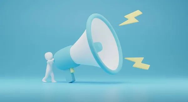 3d insan paylaşımı megafonla. Pazarlama 3D çizim. 3d oluşturma