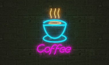 kahve neon ışığı, gerçekçi çok renkli ekstra parlak yazı tipi