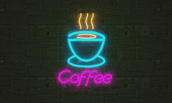 Kawa Neon Światło Realistyczne Wielobarwne Dodatkowe Świecące Czcionki — Zdjęcie stockowe