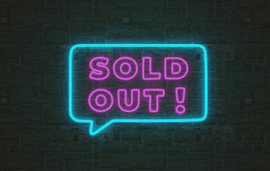 Tükendi neon ışığı tabelası, satıldı afiş tuğla arka planda